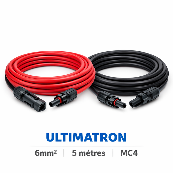 Câble solaire MC4 Ultimatron 6mm² – 5 mètres (rouge/noir) – Connexion panneau solaire