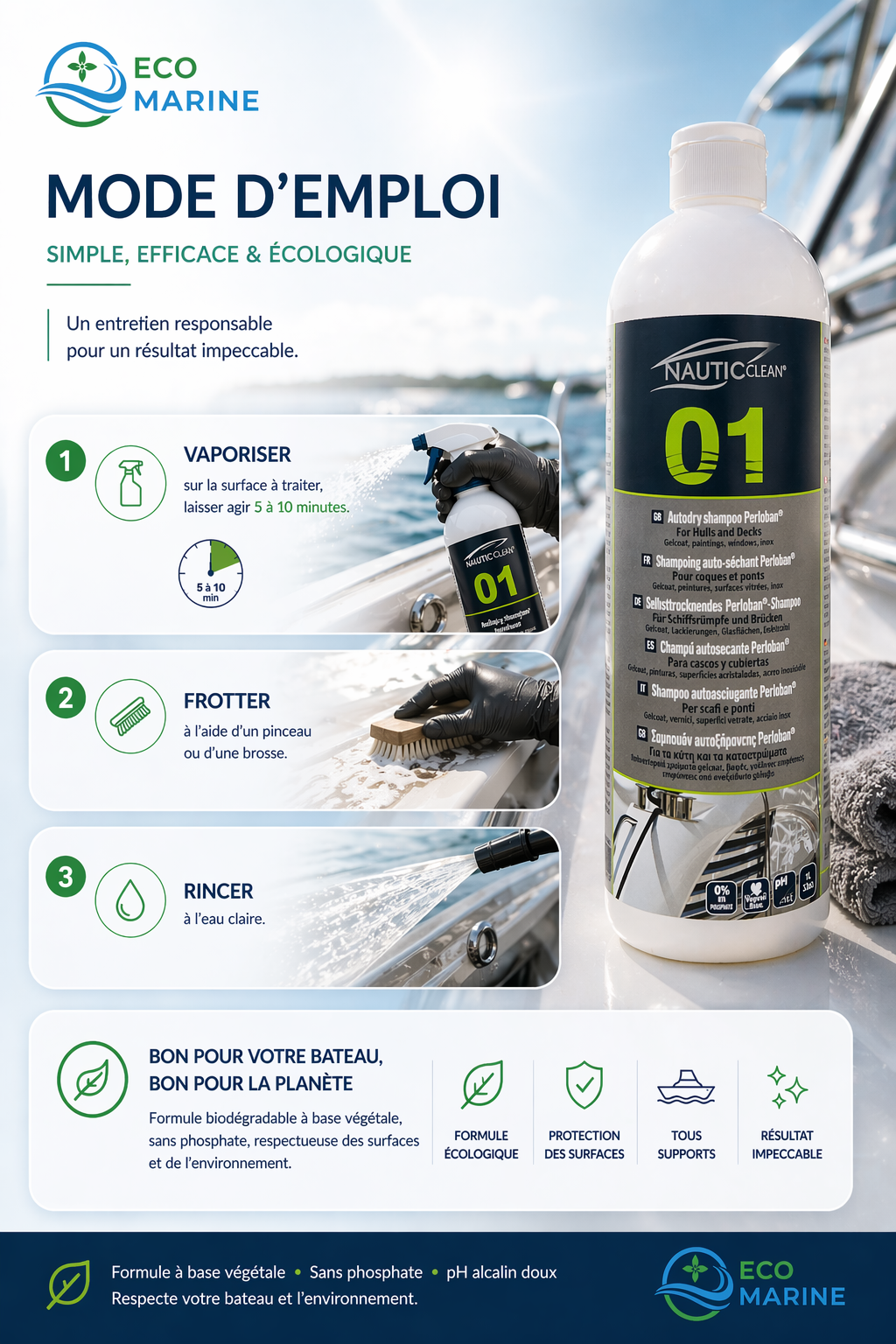 Nautic Clean 01 Shampoing auto-séchant 1L