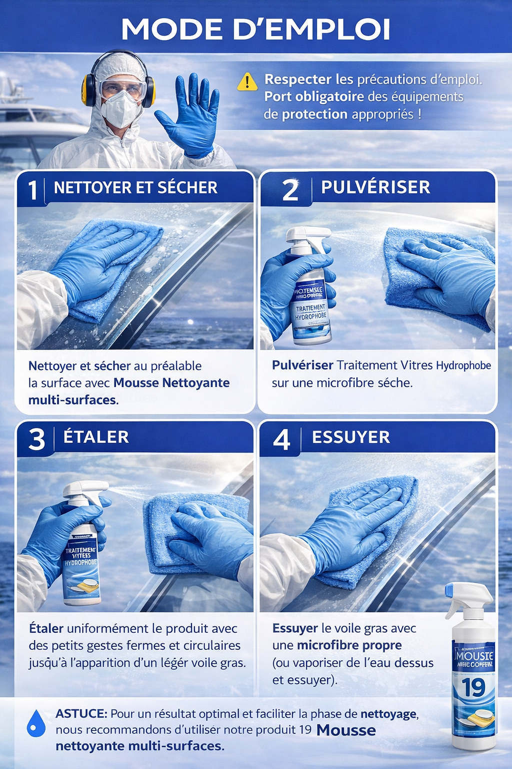Nautic Clean 25 traitement hydrophobe pour vitrage 750ML